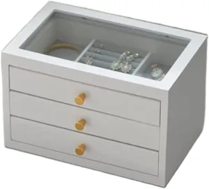 Watch Case Jewelry Box, Earrings Necklace Watch Storage Box for Desktop, 2/3Drawer Solid Wood Storage Box Glass Cover Watch Box (Color : OneColor, Size : 3Drawer)