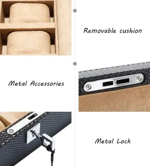 Watch Display Box 3 Slots Luxury Jewelry Storage Box Carbon Fiber Lockable Metal Lock