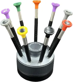 Watch Screwdriver Set with Rotating Base, 9pcs Different Sizes Precision Screwdrivers Tool with 9 Replace Blades for Watch/Eyeglass/Jewelry and Other Home Repairing