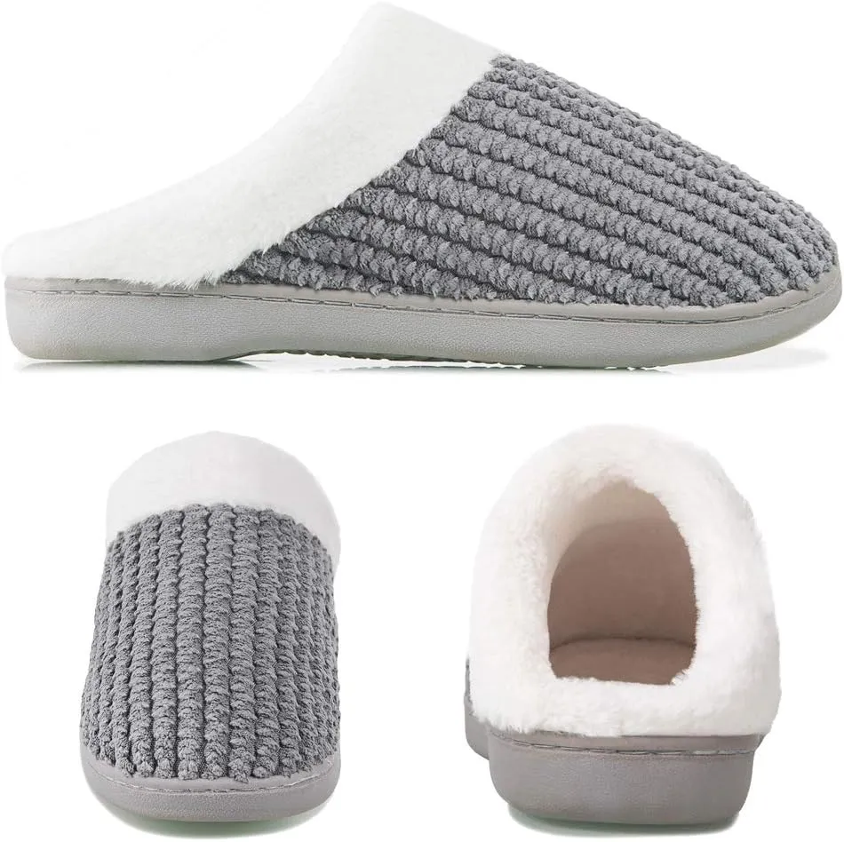 WateLves Women's Memory Foam Slippers Comfort Wool-Like Plush Fleece Lined House Shoes for Indoor & Outdoor