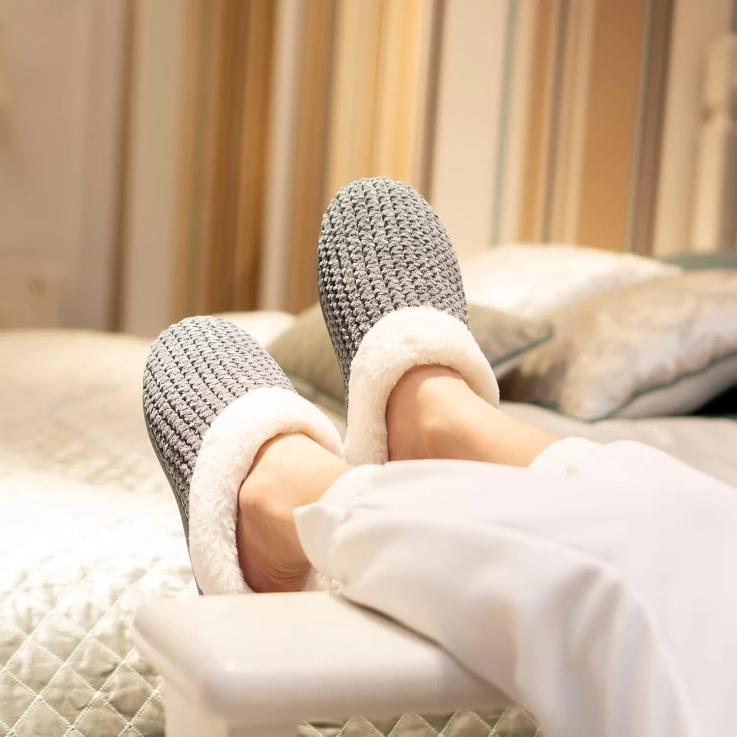 WateLves Women's Memory Foam Slippers Comfort Wool-Like Plush Fleece Lined House Shoes for Indoor & Outdoor