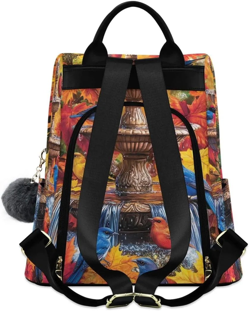 Water Fountain Colorful Birds Women Backpack Purse Anti Theft Design Travel Hiking Camping Rucksack Pack