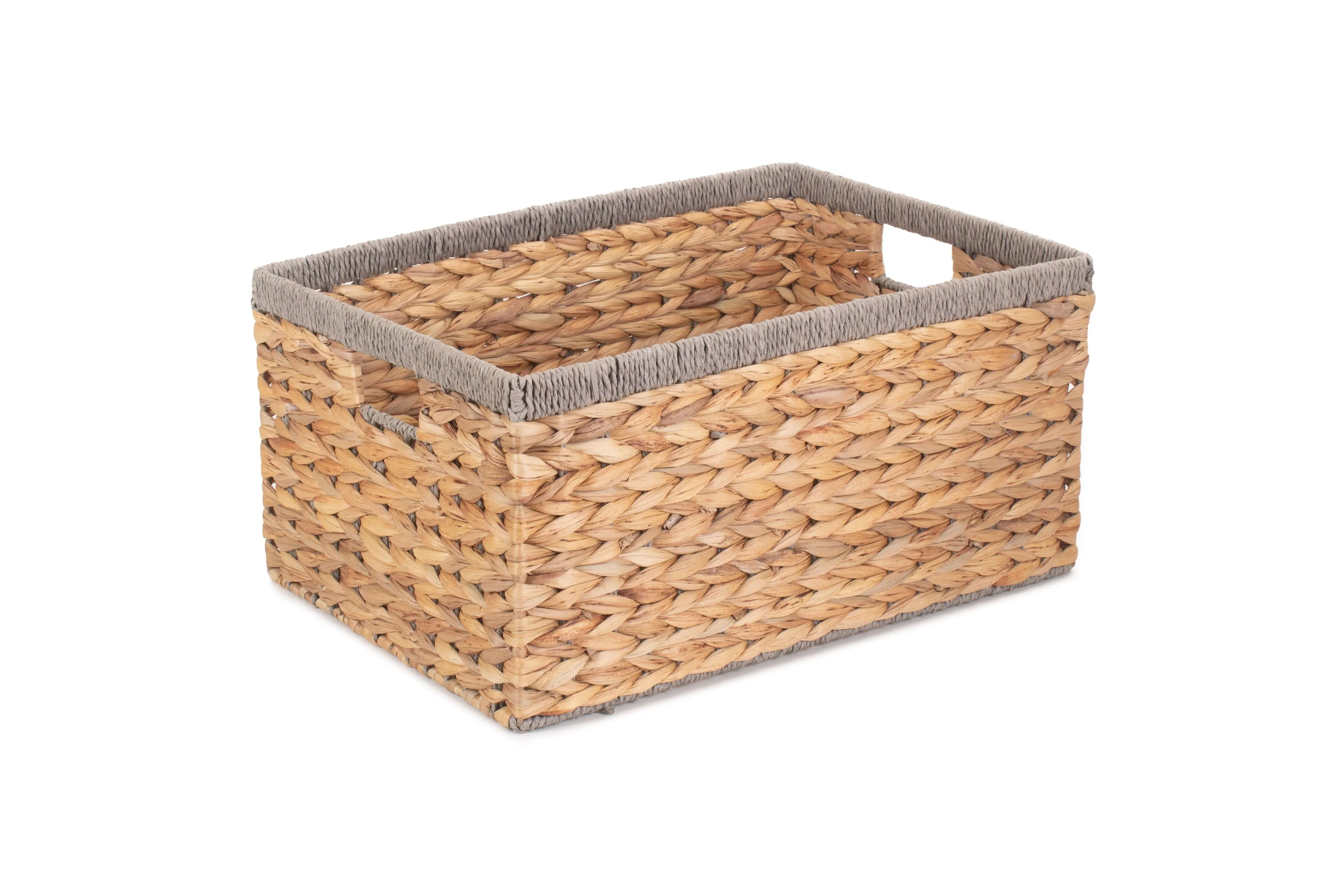 Water Hyacinth Rectangular Storage Basket With Grey Border