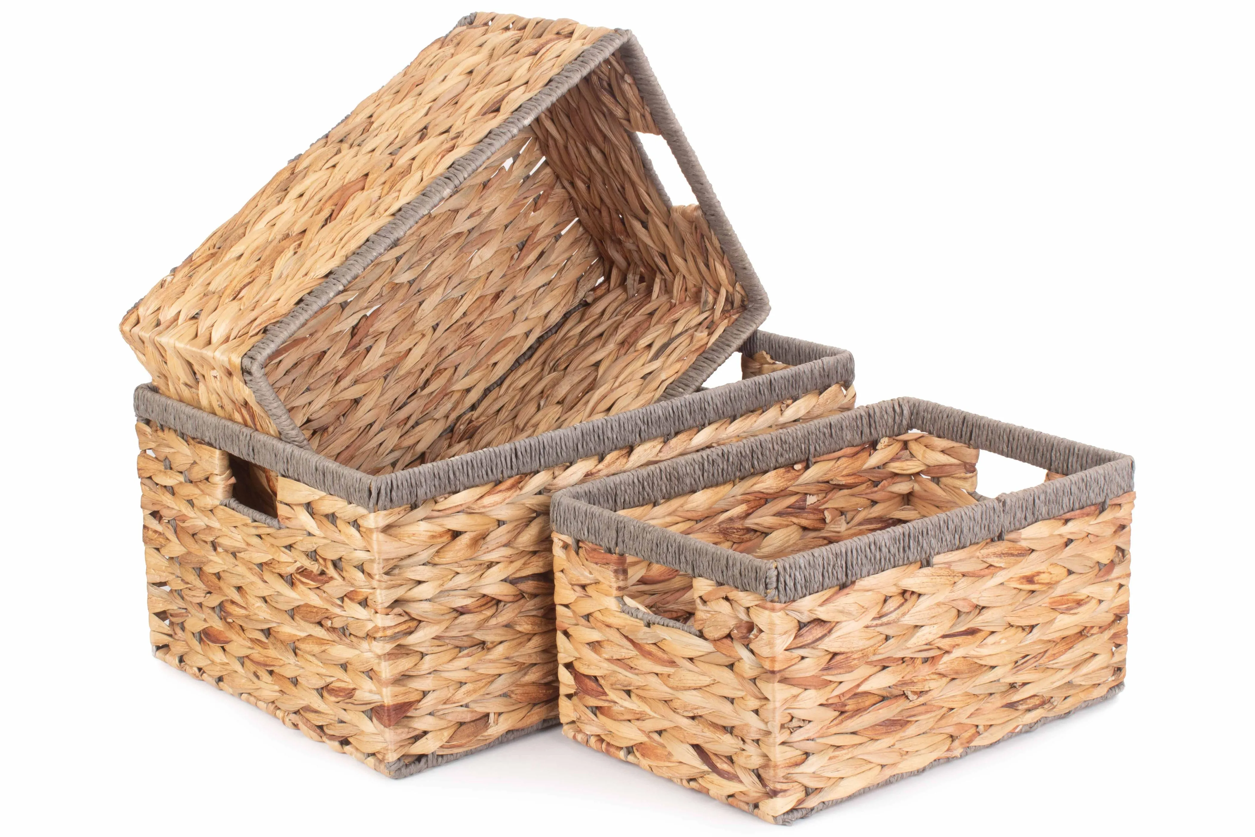 Water Hyacinth Rectangular Storage Basket With Grey Border