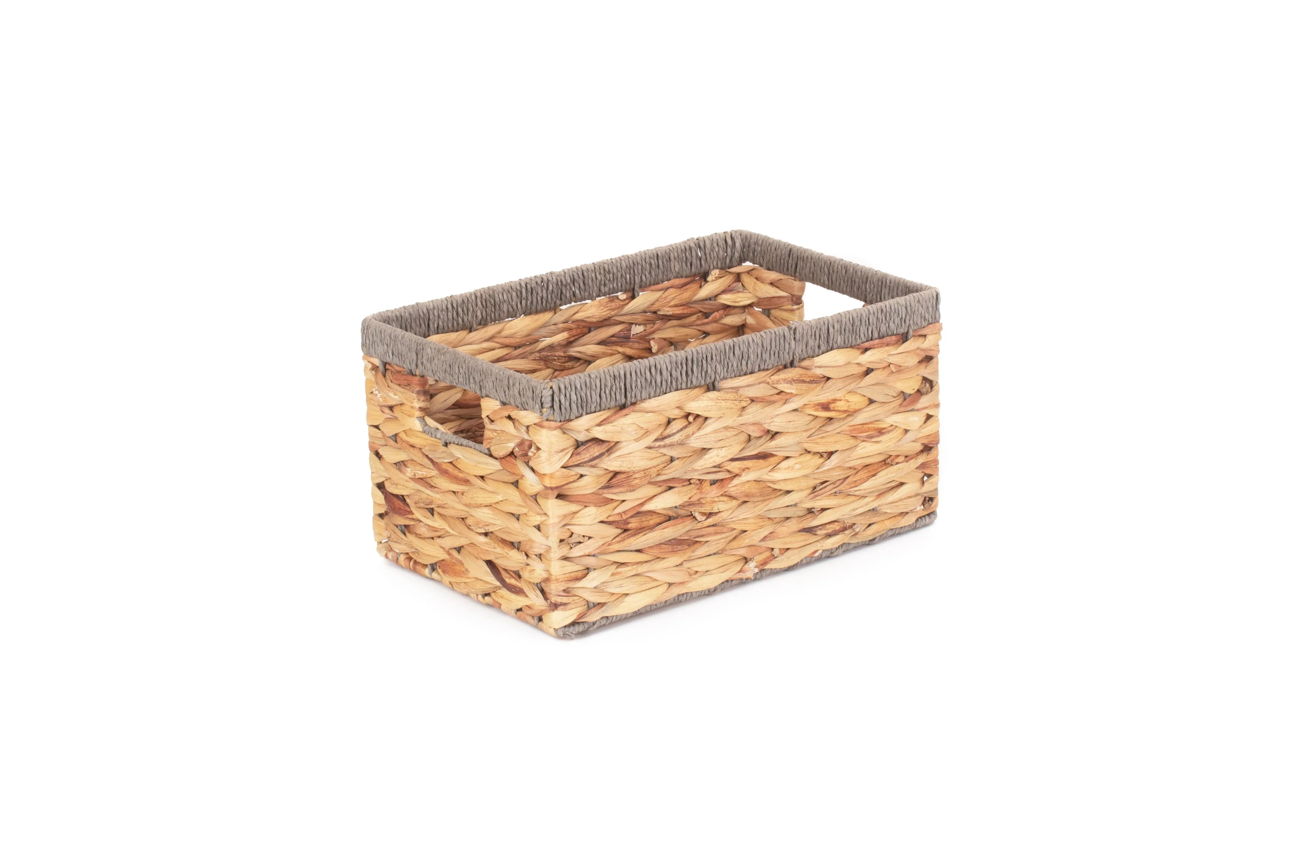 Water Hyacinth Rectangular Storage Basket With Grey Border
