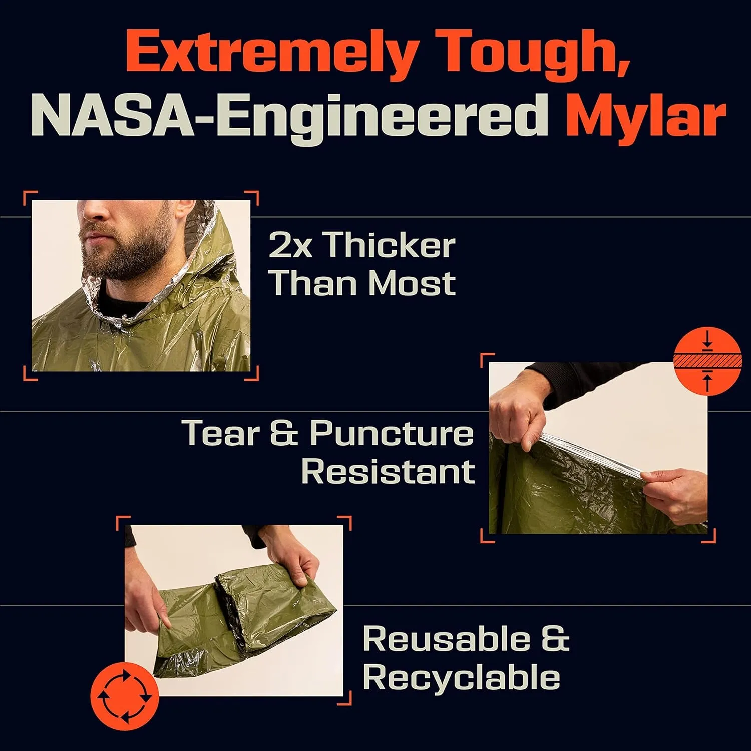Waterproof Mylar Blanket Liner Survival/Hiking Poncho