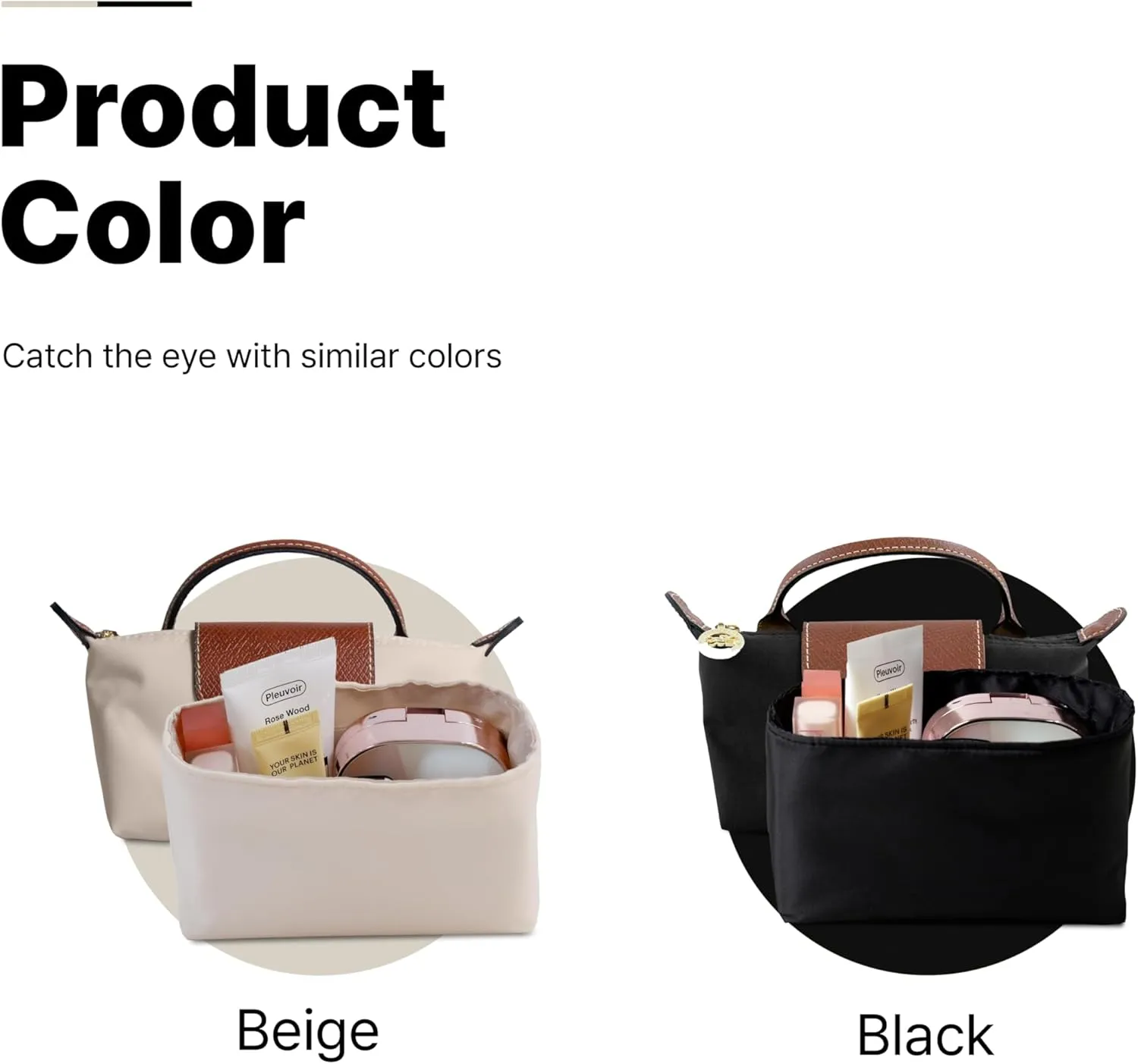 Waterproof Premium Nylon Purse Organizer Insert for Longchamp Le Pliage Handbags (Black, Large)