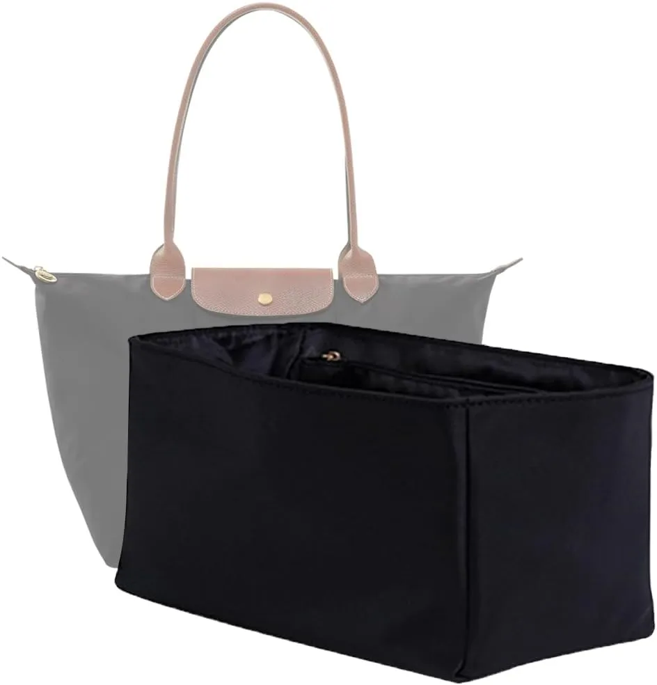 Waterproof Premium Nylon Purse Organizer Insert for Longchamp Le Pliage Handbags (Black, Large)