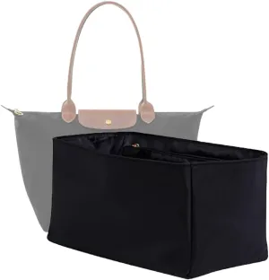 Waterproof Premium Nylon Purse Organizer Insert for Longchamp Le Pliage Handbags (Black, Large)