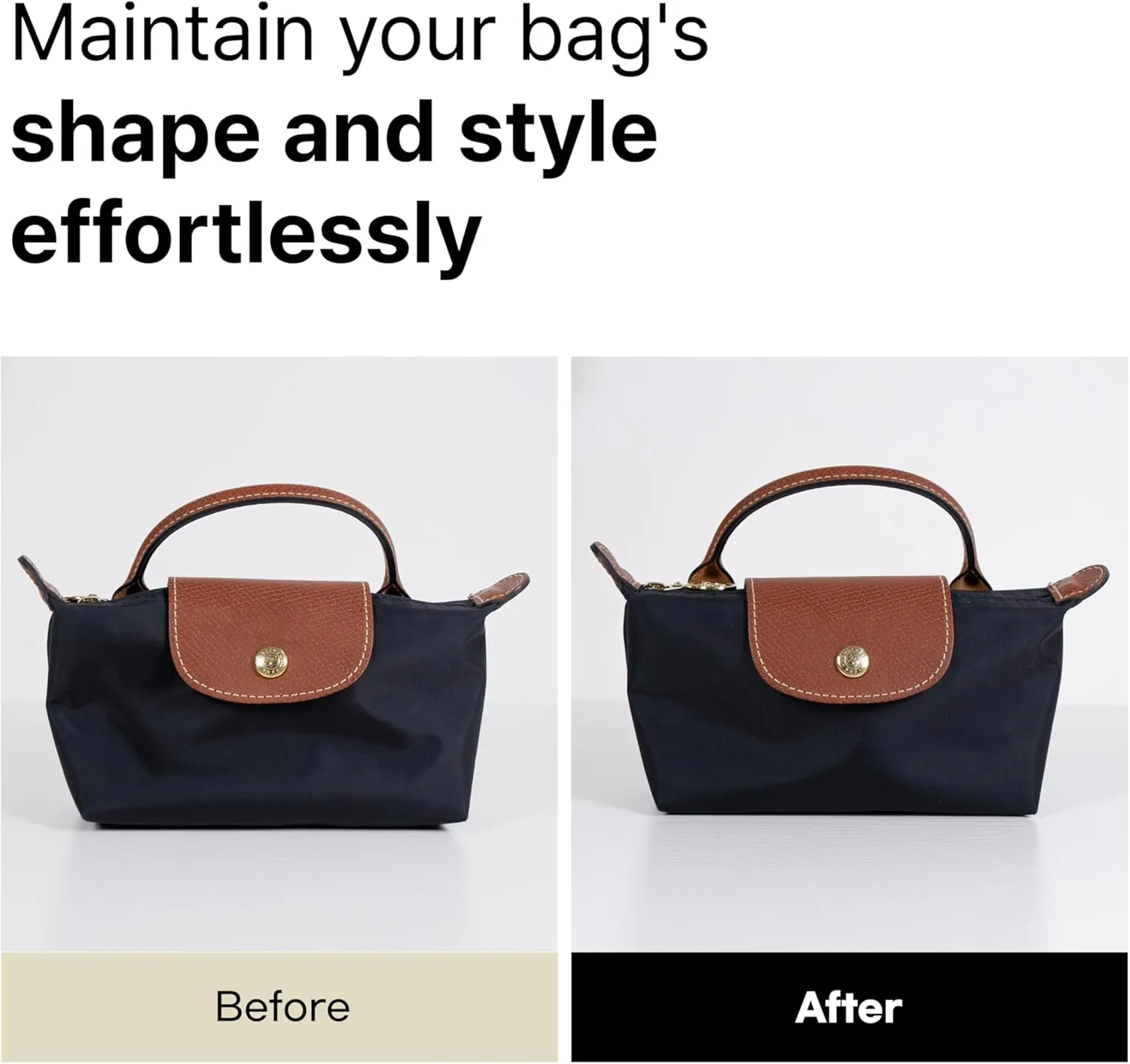Waterproof Premium Nylon Purse Organizer Insert for Longchamp Le Pliage Handbags (Black, Large)