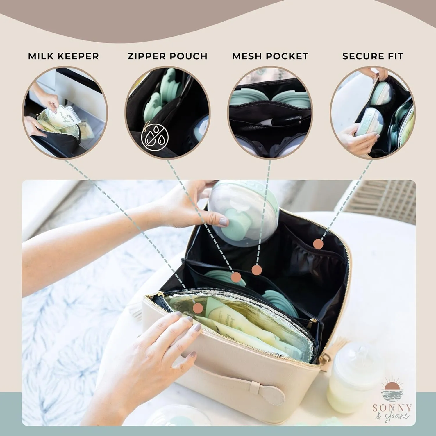 Wearable Breast Pump Bag with Cooler, Pumping Bag for Work, Compatible with Wearable Breast Pumps, Removable Breast Milk Cooler Included, Portable Pump Carrying Case with Room for Accessories