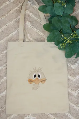Weary Ostrich Embroidered Canvas Tote – Eco-Friendly & Stylish