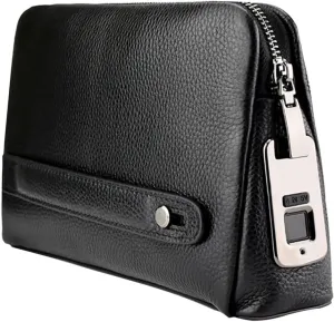Welaso Fingerprint Lock Leather Handbag,Anti Theft Waterproof Genuine Leather Clutch Bag Wallet for Man Woman