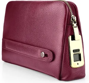 Welaso Fingerprint Lock Leather Handbag,Anti Theft Waterproof Genuine Leather Clutch Bag Wallet for Man Woman
