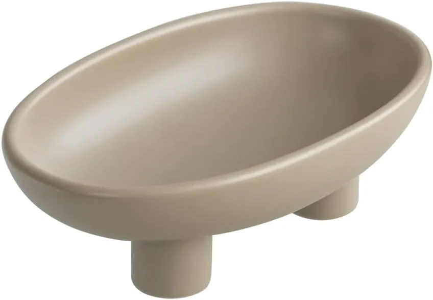 WENSHUO Three-Legs Ceramic Fruit Bowl for Kitchen Counter, Decorative Bowl for Table Décor, 10-inch Oval Large Bowls for Breads (Coconut Café)