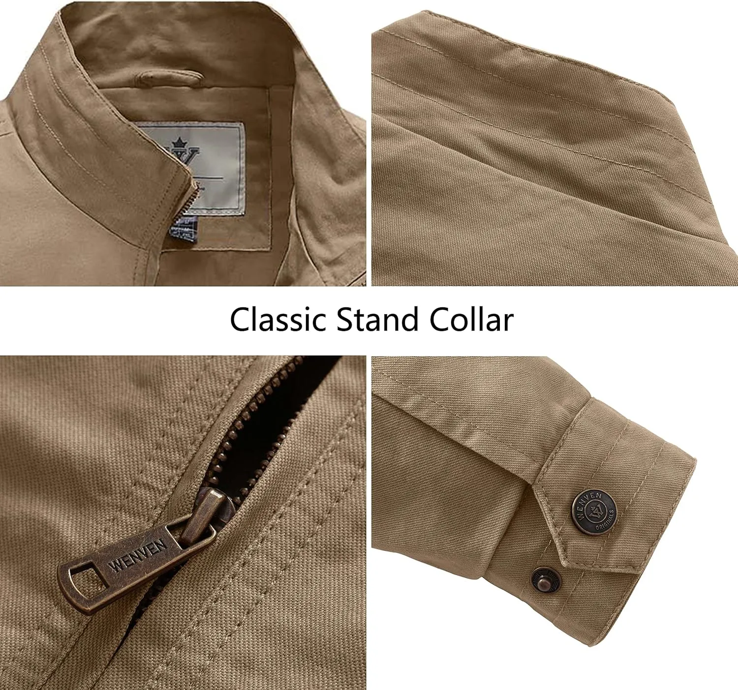 WenVen Men's Spring Canvas Military Style Jacket Casual Lightweight Cotton Coat