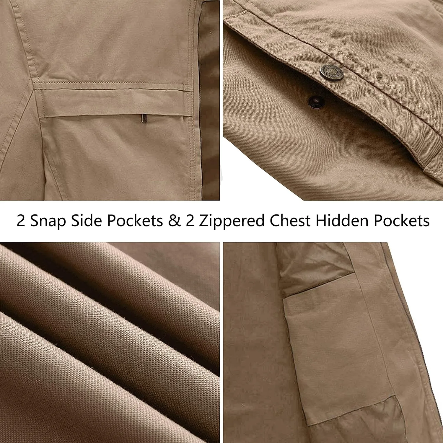 WenVen Men's Spring Canvas Military Style Jacket Casual Lightweight Cotton Coat