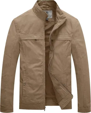 WenVen Men's Spring Canvas Military Style Jacket Casual Lightweight Cotton Coat