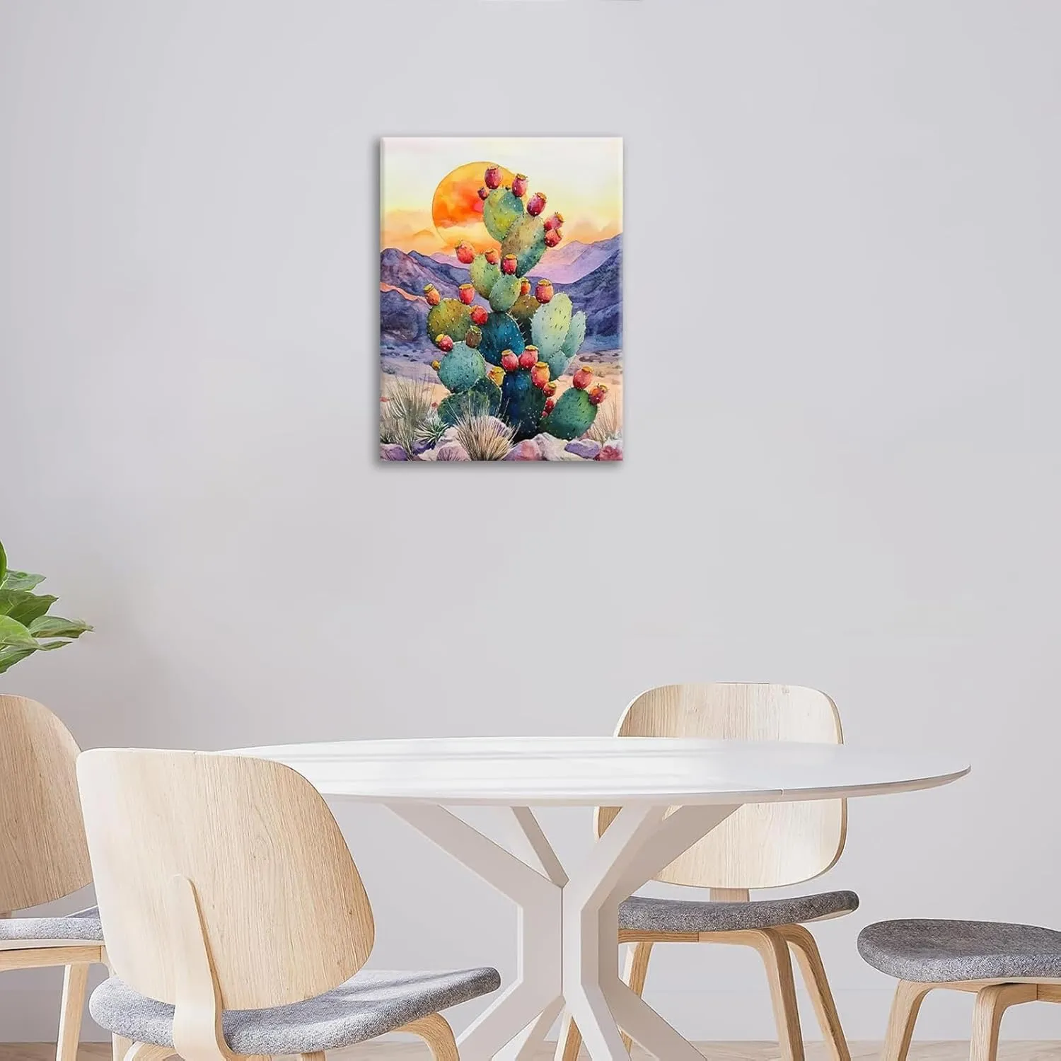 Western Cactus Wall Art Southwestern Desert Cactus Wall Decor Sunset Canvas Painting Landscape Picture Modern Artwork Home Decoration for Bathroom Bedroom Office Living Room Framed 12"x16"