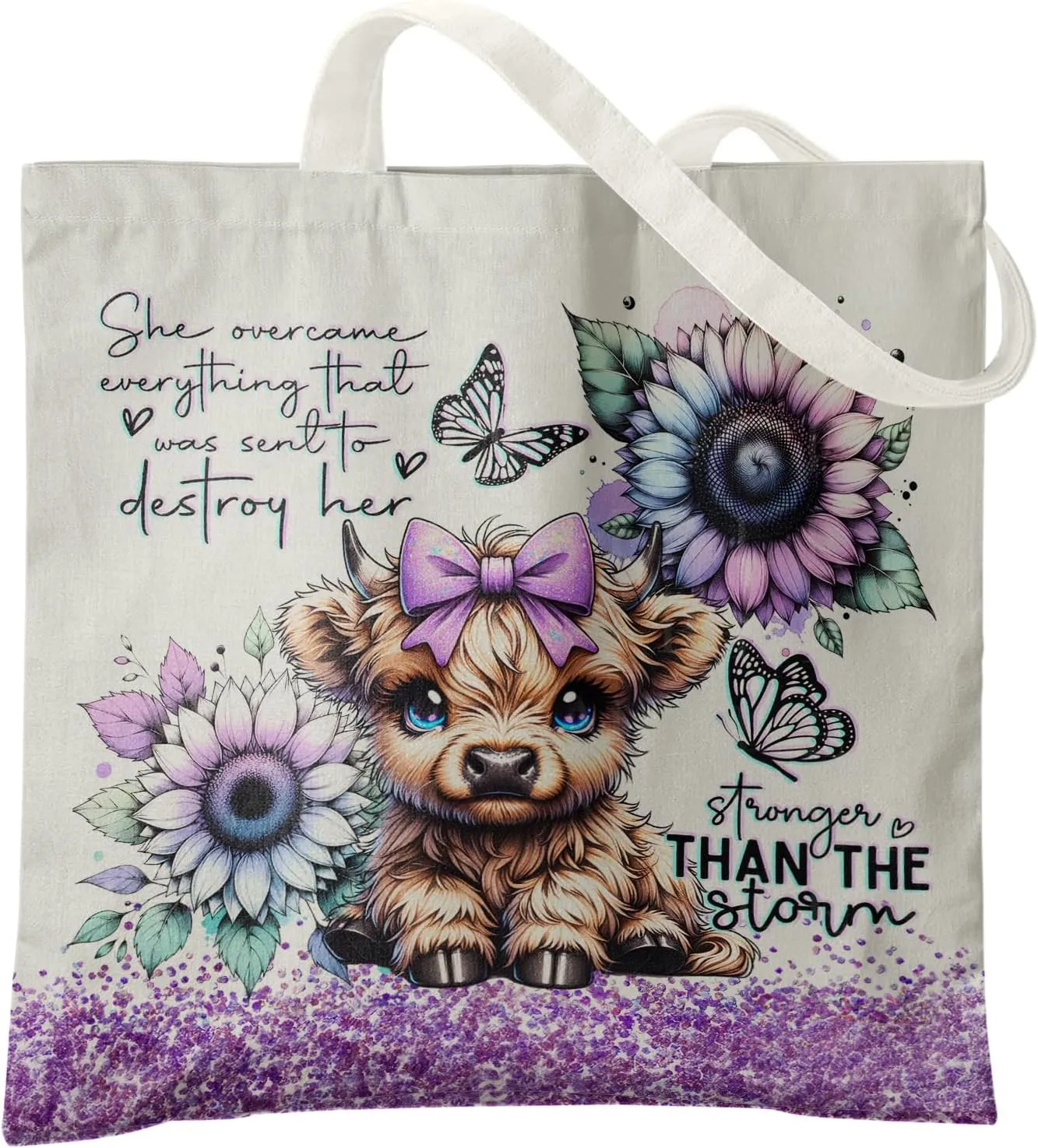 Western Highland Cow Canvas Shoulder Bag for Women & Girls, Highland Cow Lover Gift
