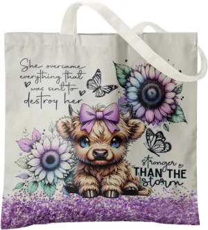 Western Highland Cow Canvas Shoulder Bag for Women & Girls, Highland Cow Lover Gift