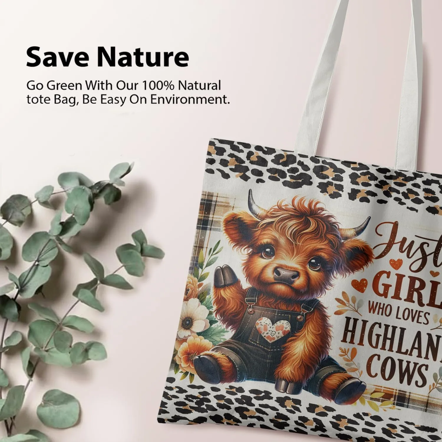 Western Highland Cow Canvas Tote Bag - Highland Cow Lover Gifts,Canvas Shoulder Bag for Women for Girls