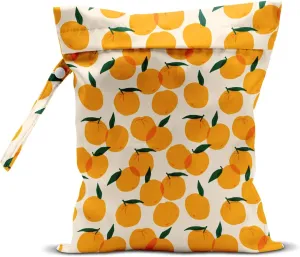 Wet Bag, Wet Dry Bag, Wet Bag for Swimsuit, Travel, Beach, Pool, Diapers, Dirty Yoga Gym Clothes, Makeup Bag, Waterproof Reusable Fruit Decor Orange Strawberry