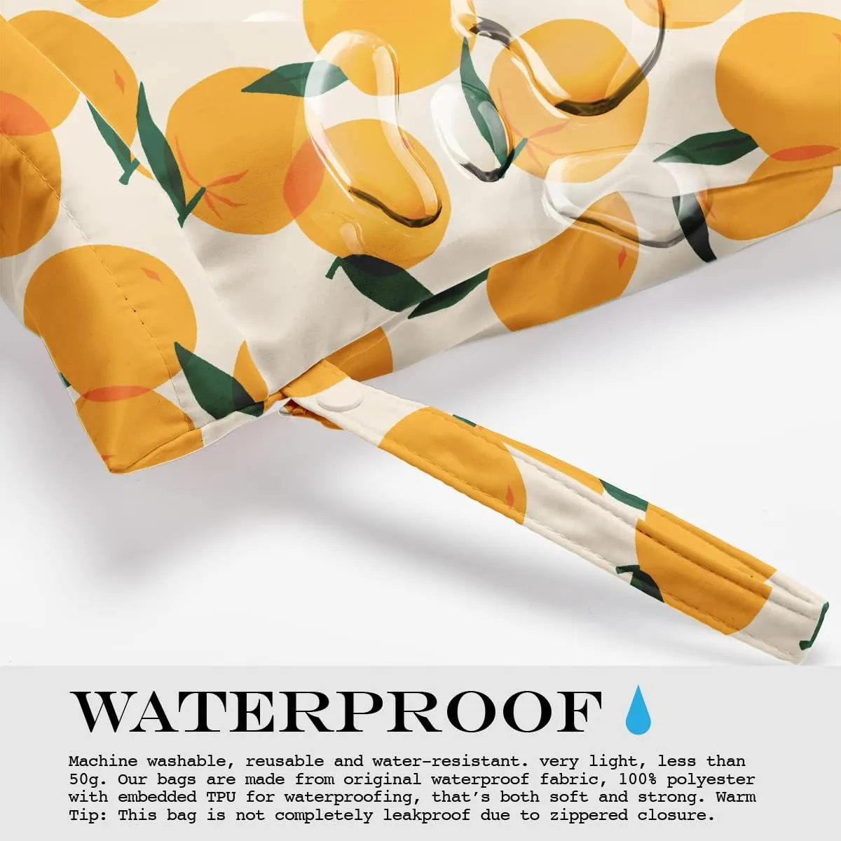 Wet Bag, Wet Dry Bag, Wet Bag for Swimsuit, Travel, Beach, Pool, Diapers, Dirty Yoga Gym Clothes, Makeup Bag, Waterproof Reusable Fruit Decor Orange Strawberry
