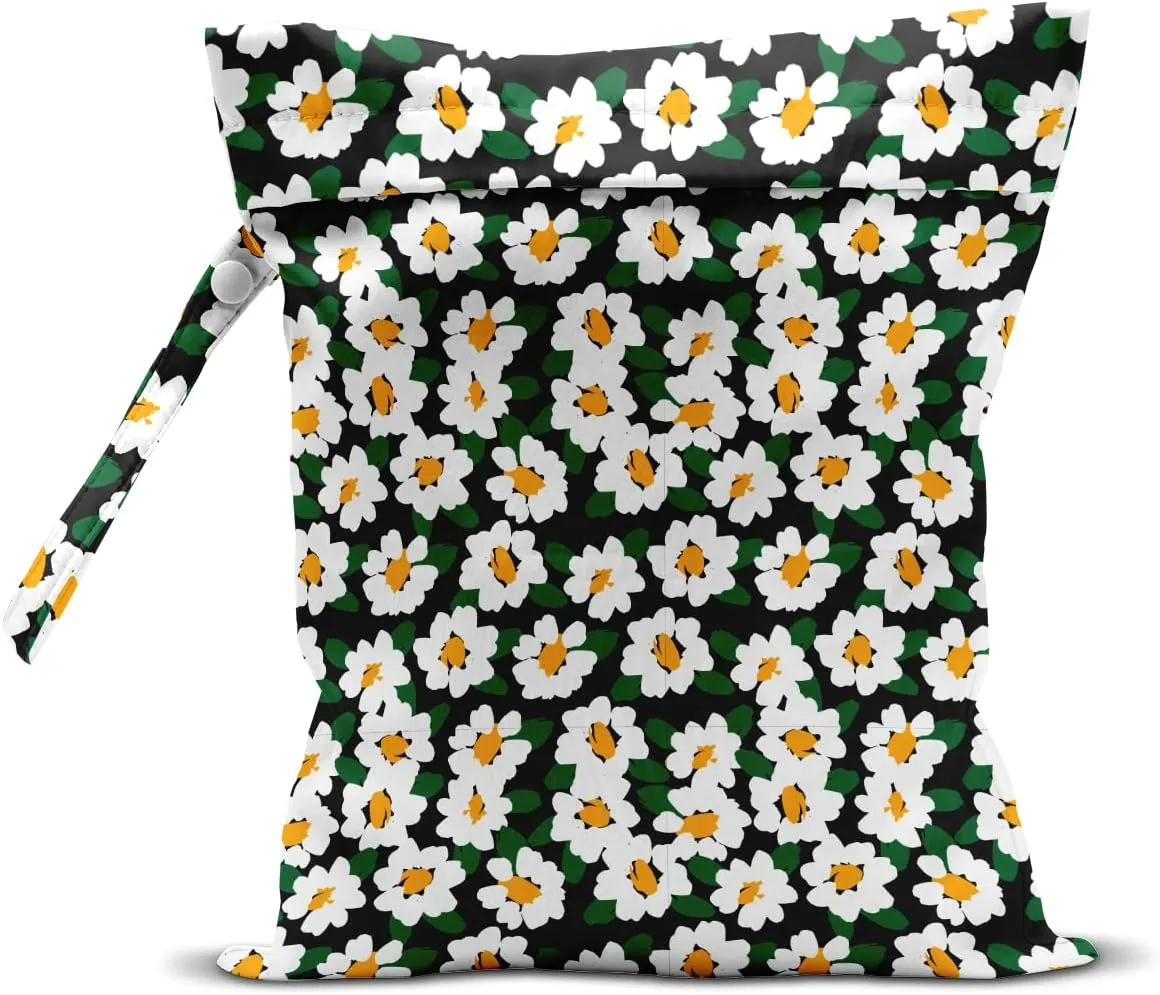 Wet Bag, Wet Dry Bag, Wet Bag for Swimsuit, Travel, Beach, Pool, Diapers, Dirty Yoga Gym Clothes, Toiletries, Makeup Bag, Waterproof Reusable Cute Daisy Floral Flower