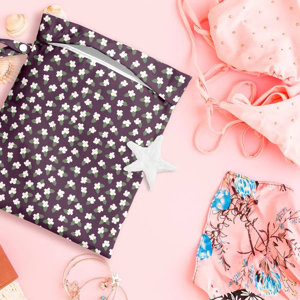 Wet Bag, Wet Dry Bag, Wet Bag for Swimsuit, Travel, Beach, Pool, Diapers, Dirty Yoga Gym Clothes, Toiletries, Makeup Bag, Waterproof Reusable Cute Daisy Floral Flower