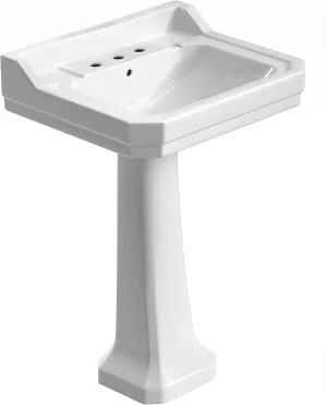 Whitehaus Collection B112L-P-3H 23" Traditional Pedestal with Large Rectangular Bowl, Backsplash, Dual Soap Ledges, Decorative Trim and Overflow