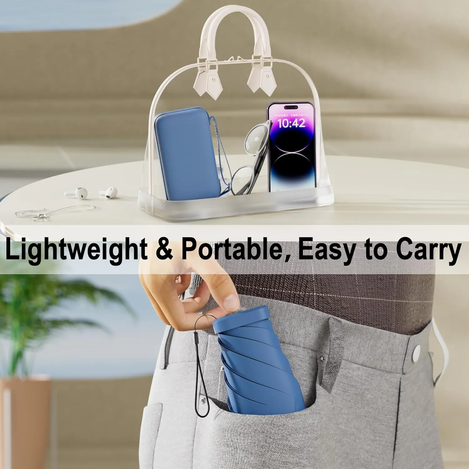 Windproof Mini Travel Folding Umbrella - UPF 50  Sun & Rain Protection, Small Compact Lightweight Design Fits in Pocket or Bag, Eco-Friendly Fabric Wallet Umbrella for Commuter, Men Women Boys Girls