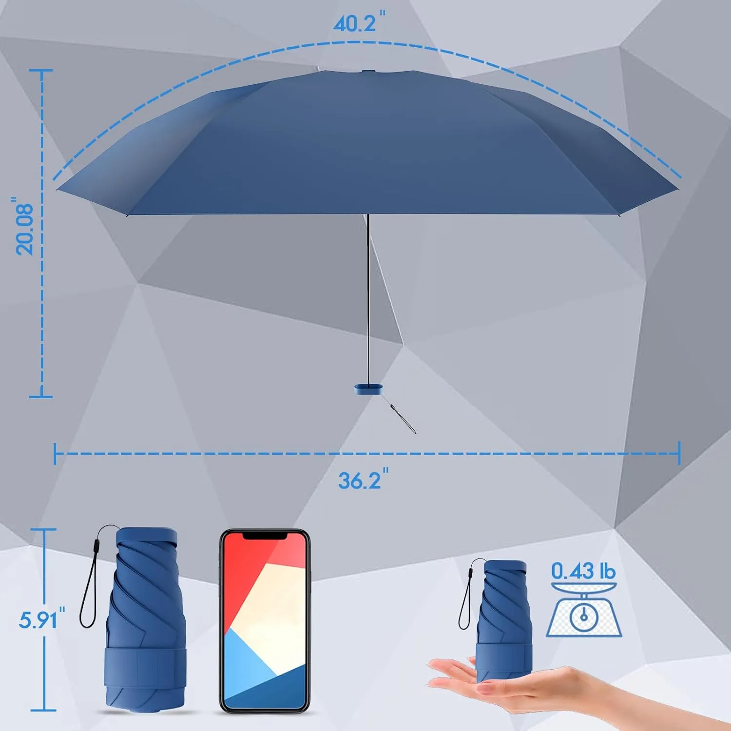 Windproof Mini Travel Folding Umbrella - UPF 50  Sun & Rain Protection, Small Compact Lightweight Design Fits in Pocket or Bag, Eco-Friendly Fabric Wallet Umbrella for Commuter, Men Women Boys Girls