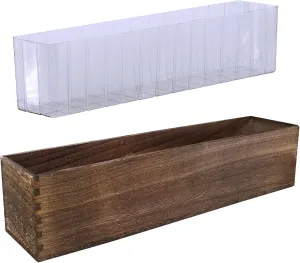 Winlyn Rustic Wooden Planter Box 17.3" L x 3.9" W x 3.9" H Brown Rectangular Planter Decorative Wood Box with Removable Plastic Liner Window Box for Farmhouse Wedding Home Garden Table Centerpiece.
