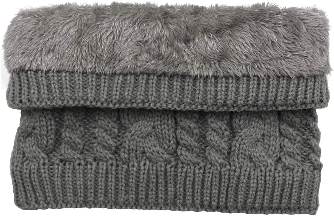 Winter Fleece Lined Neck Warmer Scarf Cable Knitted Neck Gaiter Face Mask for Women Men