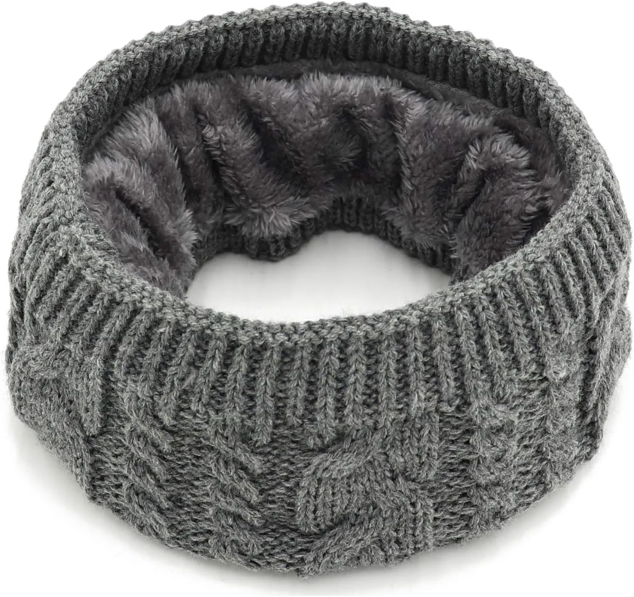Winter Fleece Lined Neck Warmer Scarf Cable Knitted Neck Gaiter Face Mask for Women Men