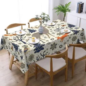 Winter Forest Deer Tablecloth Owl Fox and Snowflakes Rectangular Table Cloth Table Cover Reusable Tablecloths for Party Picnic Dinner Decor 54x72in