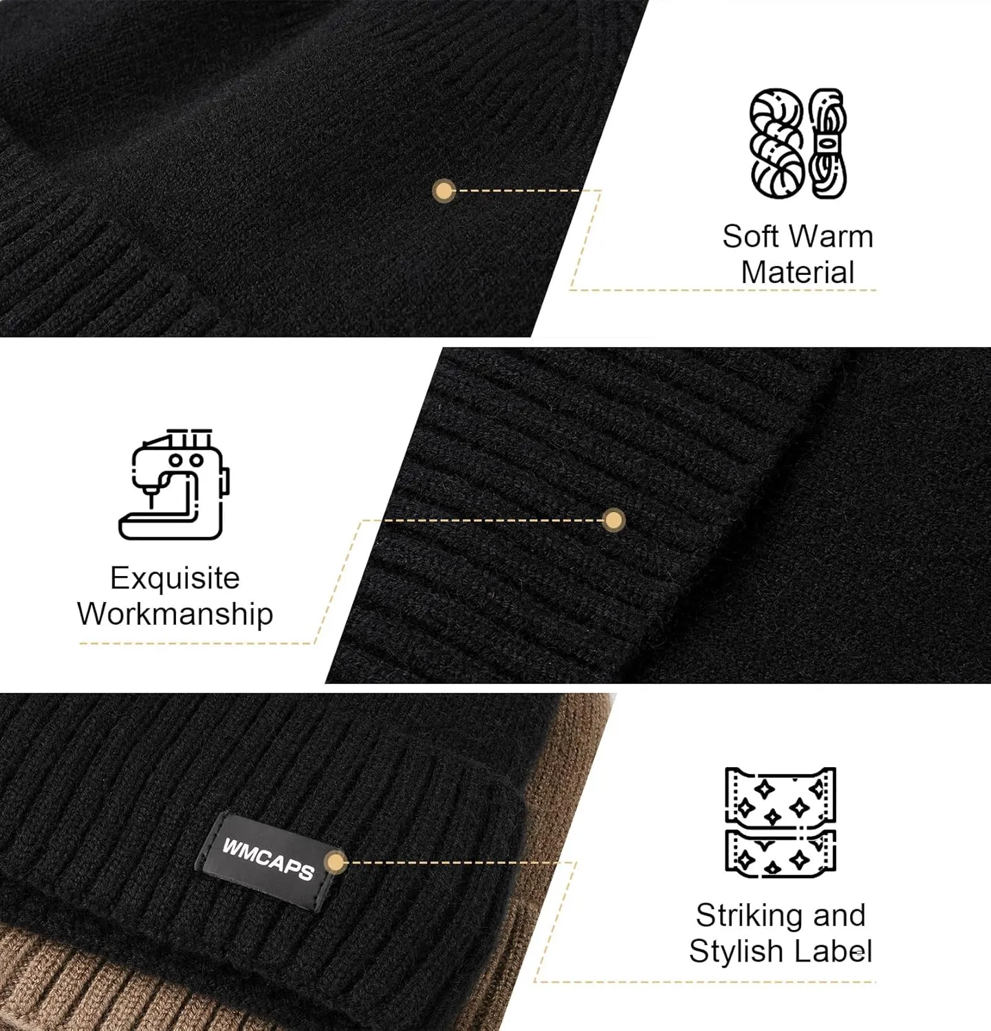 Wmcaps Winter Men Women Fleece Lined Beanie Knitted Hats, Soft Thermal Stocking Skull Caps for Cold Weather Outdoor