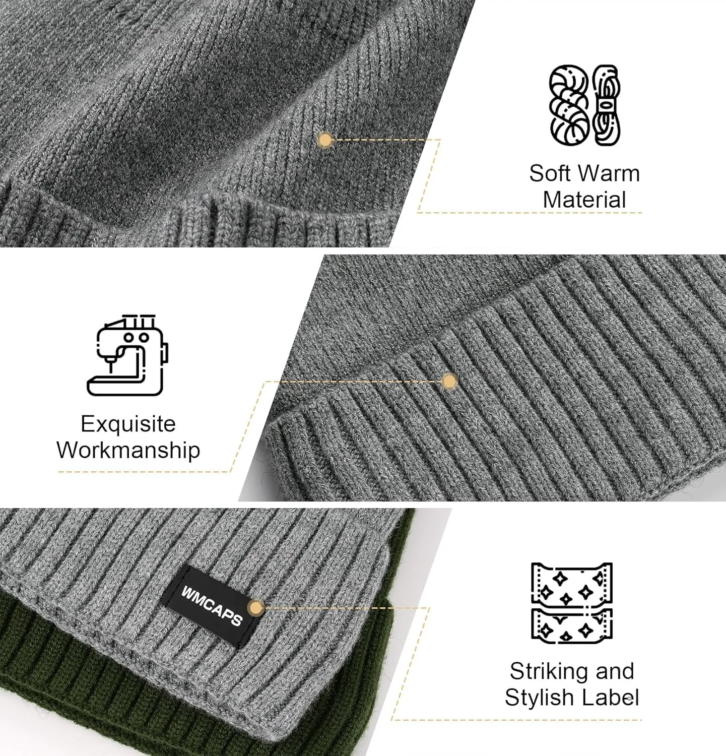 Wmcaps Winter Men Women Fleece Lined Beanie Knitted Hats, Soft Thermal Stocking Skull Caps for Cold Weather Outdoor
