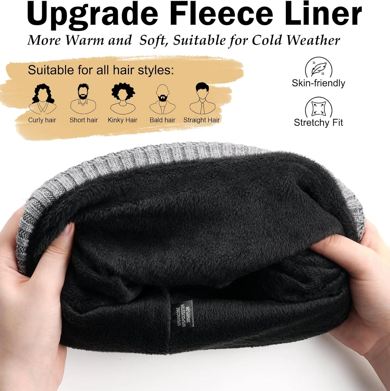 Wmcaps Winter Men Women Fleece Lined Beanie Knitted Hats, Soft Thermal Stocking Skull Caps for Cold Weather Outdoor