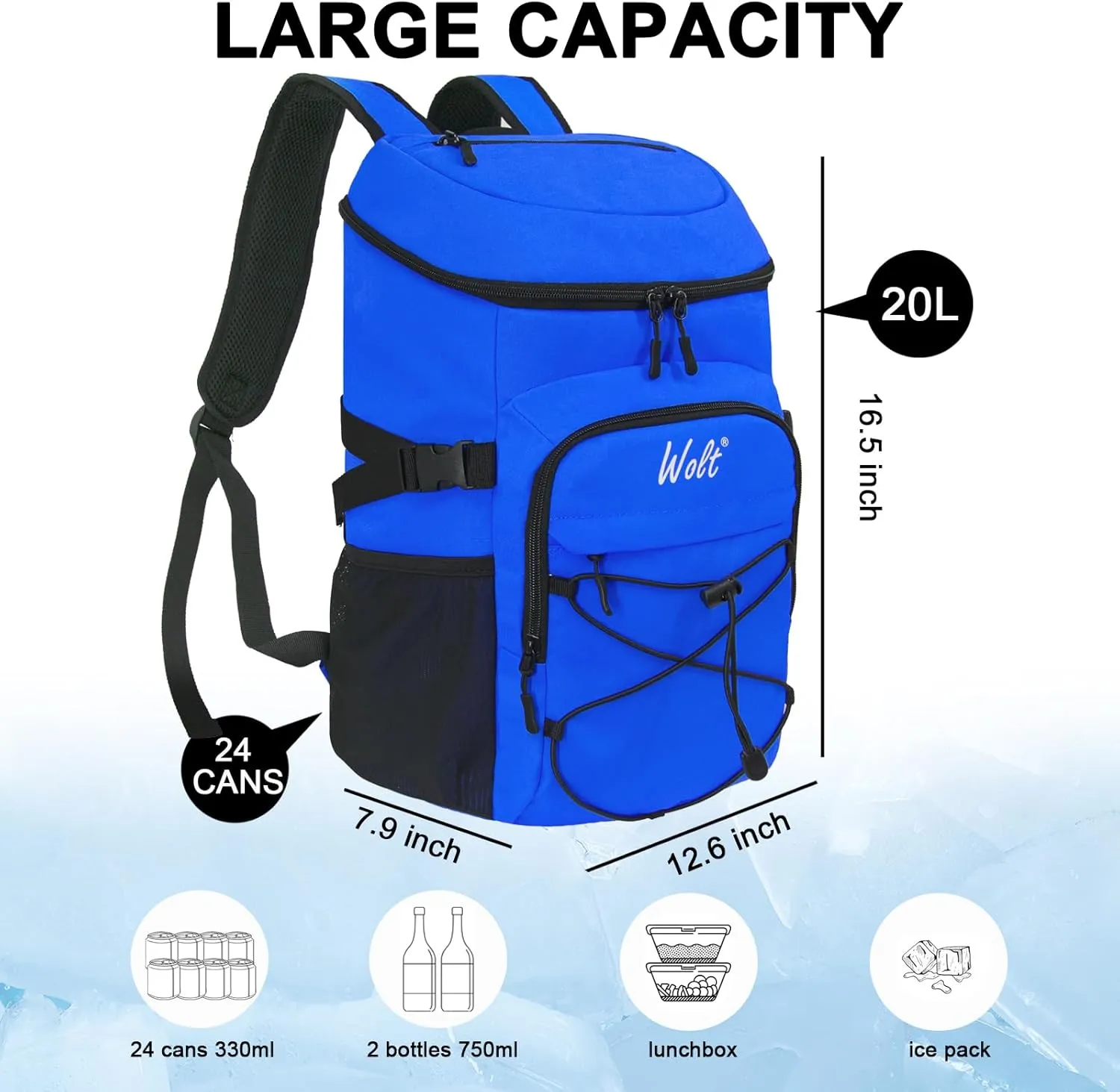 WOLT Cooler Backpack,24 Cans Insulated Backpack Cooler Leakproof,Lightweight Soft Cooler Bag,Camping Cooler,Large Capacity Beach Cooler,Waterproof Travel Cooler Lunch Backpack for Hiking