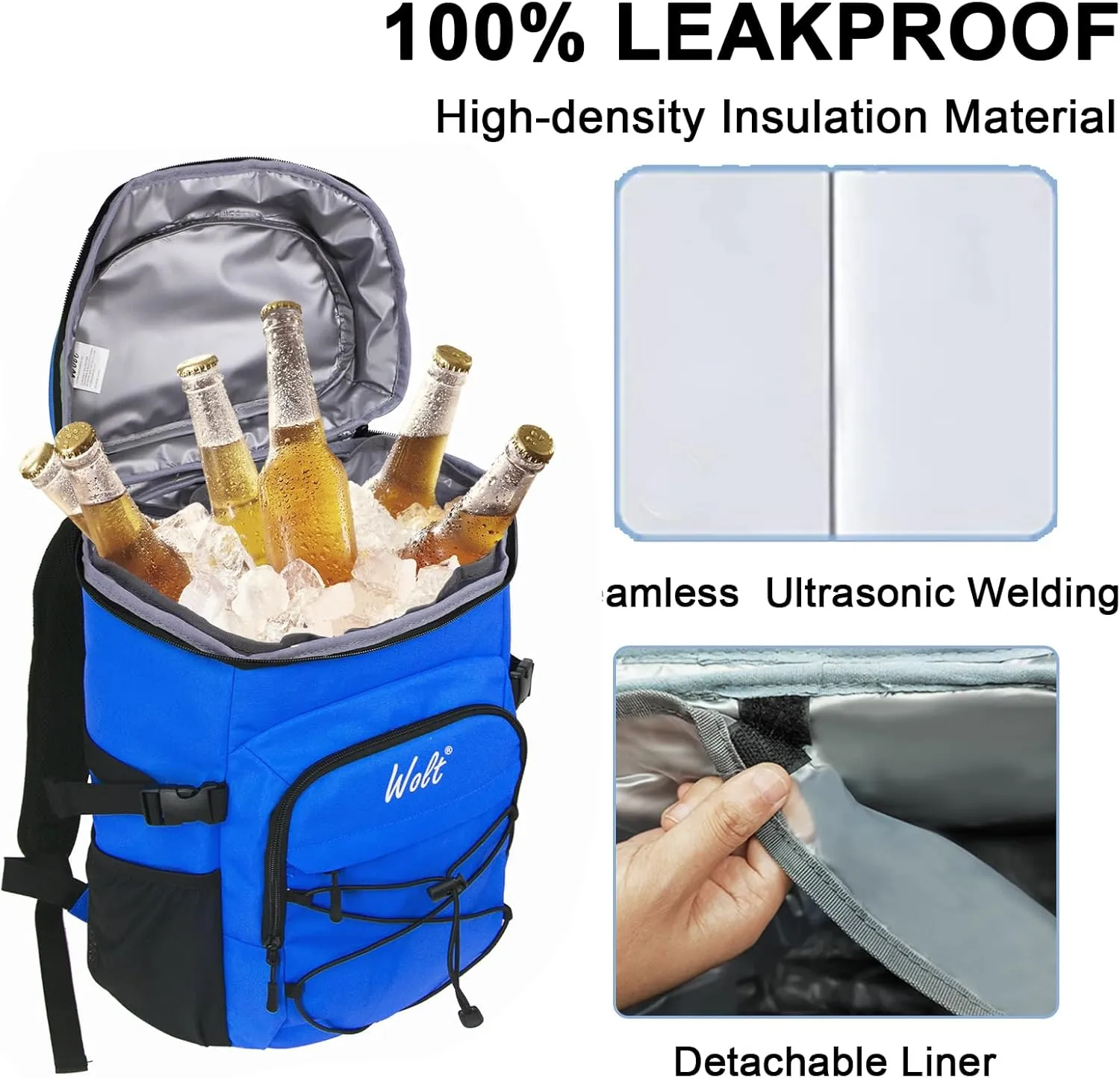 WOLT Cooler Backpack,24 Cans Insulated Backpack Cooler Leakproof,Lightweight Soft Cooler Bag,Camping Cooler,Large Capacity Beach Cooler,Waterproof Travel Cooler Lunch Backpack for Hiking