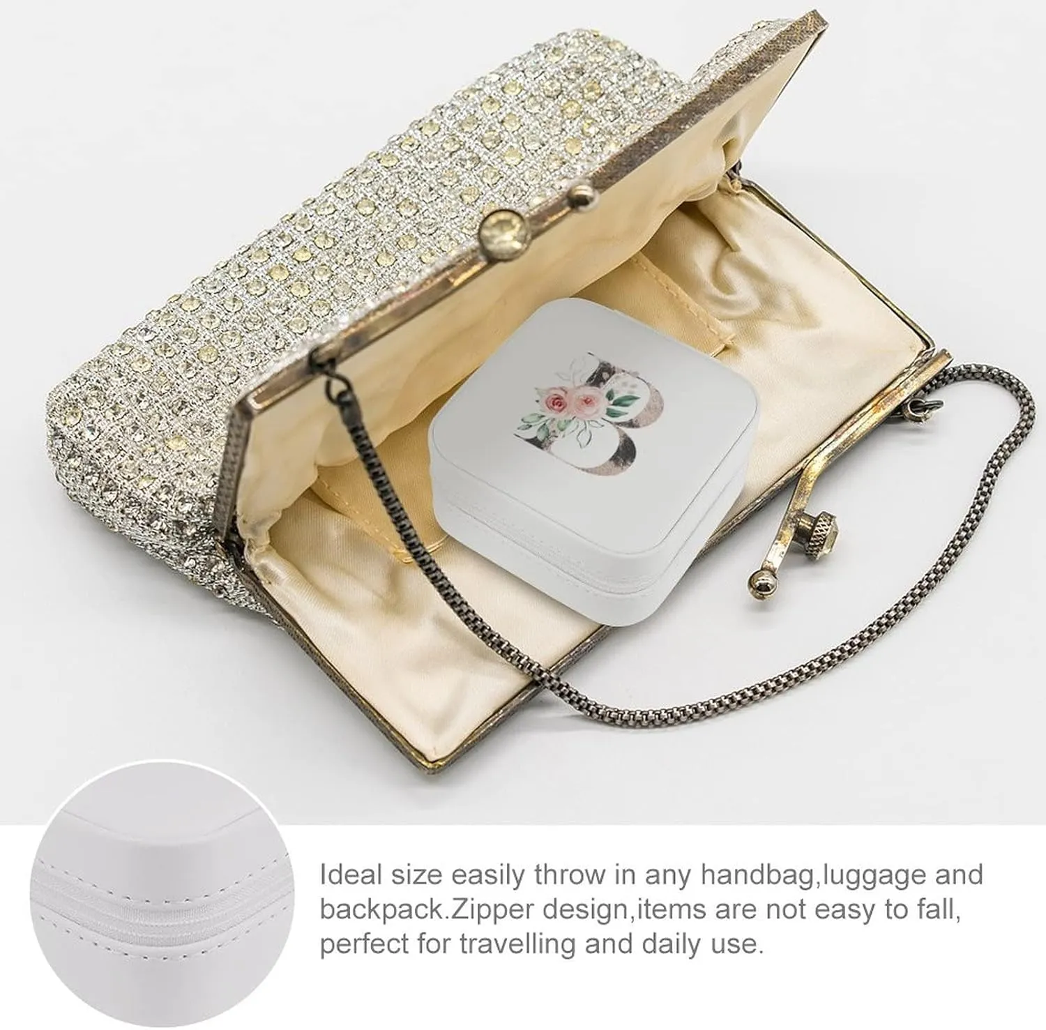 Woman PU Leather Jewelry Box, Small Travel Display Storage Organizer Case Bag Holder for Rings, Earrings, Necklaces, Bracelets