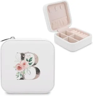Woman PU Leather Jewelry Box, Small Travel Display Storage Organizer Case Bag Holder for Rings, Earrings, Necklaces, Bracelets