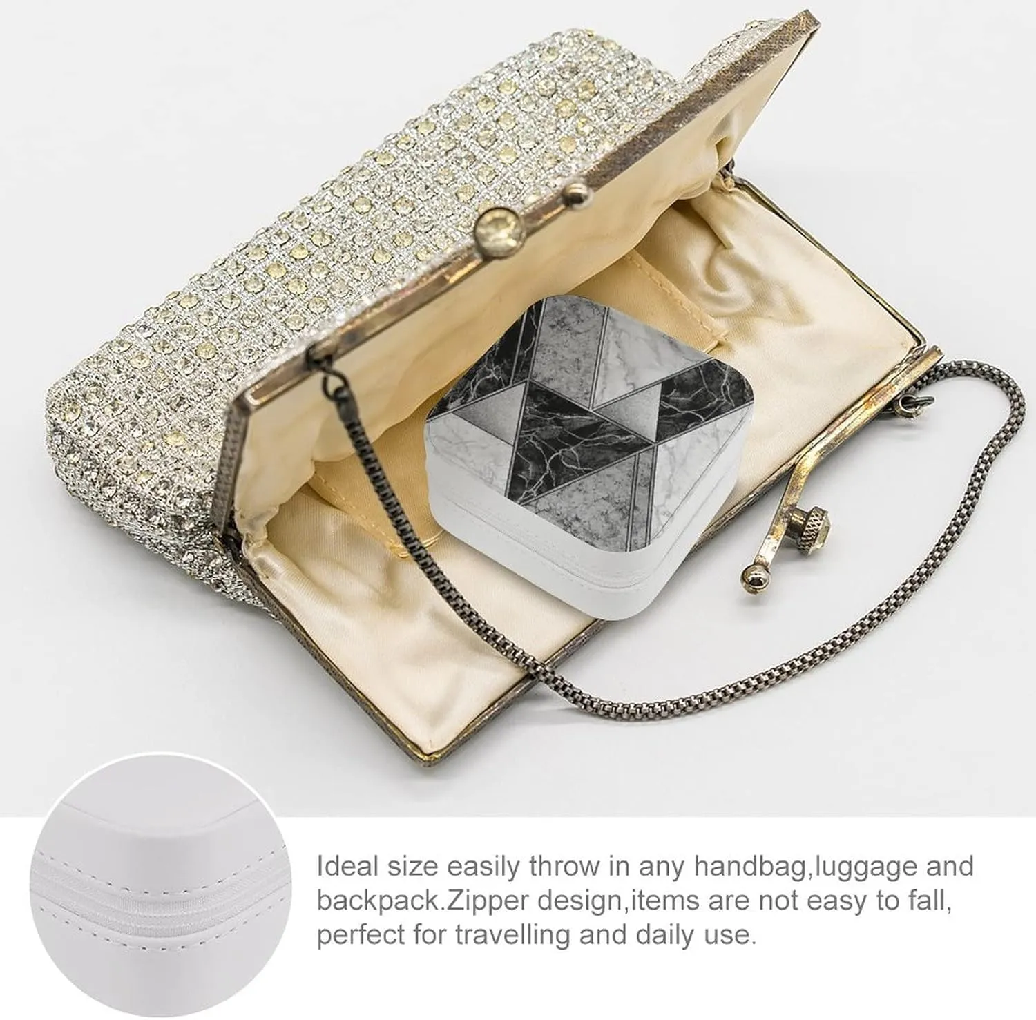 Woman PU Leather Jewelry Box, Small Travel Display Storage Organizer Case Bag Holder for Rings, Earrings, Necklaces, Bracelets