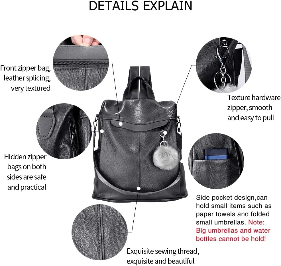 Women Backpack Purse Fashion Waterproof Anti-theft PU Leather Nylon Shoulder Bag Travel Backpack Ladies
