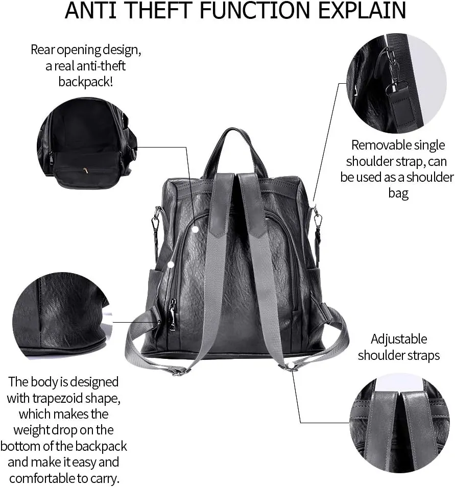 Women Backpack Purse Fashion Waterproof Anti-theft PU Leather Nylon Shoulder Bag Travel Backpack Ladies
