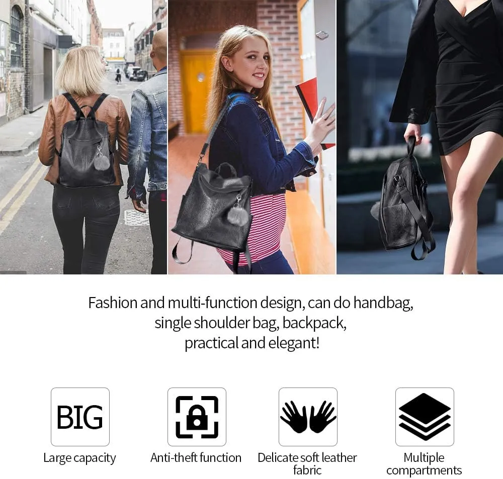 Women Backpack Purse Fashion Waterproof Anti-theft PU Leather Nylon Shoulder Bag Travel Backpack Ladies