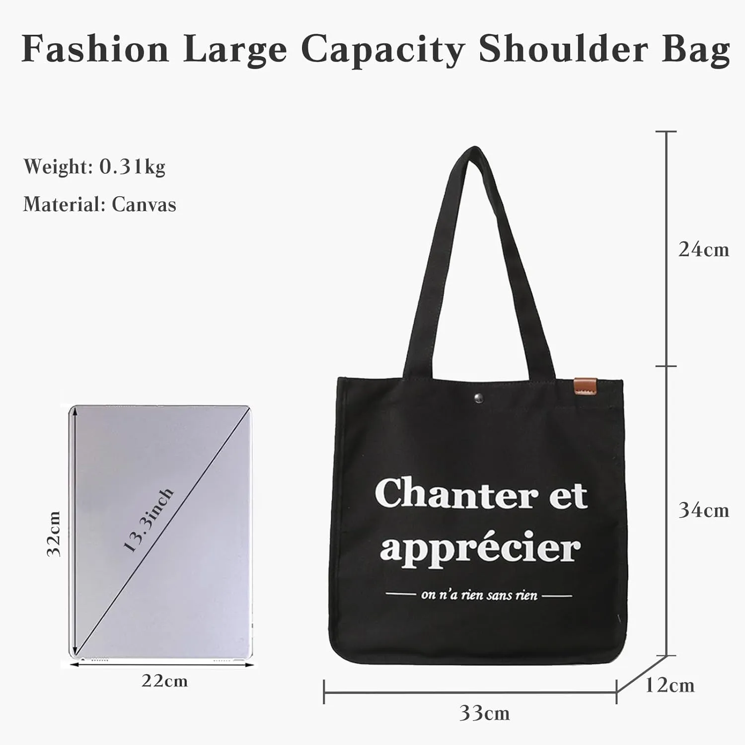 Women Canvas Handbag Large Capacity Shoulder Bag Multi-Pockets Top Handle Bag Chic Bag Casual Hobo Bag Tote Bag