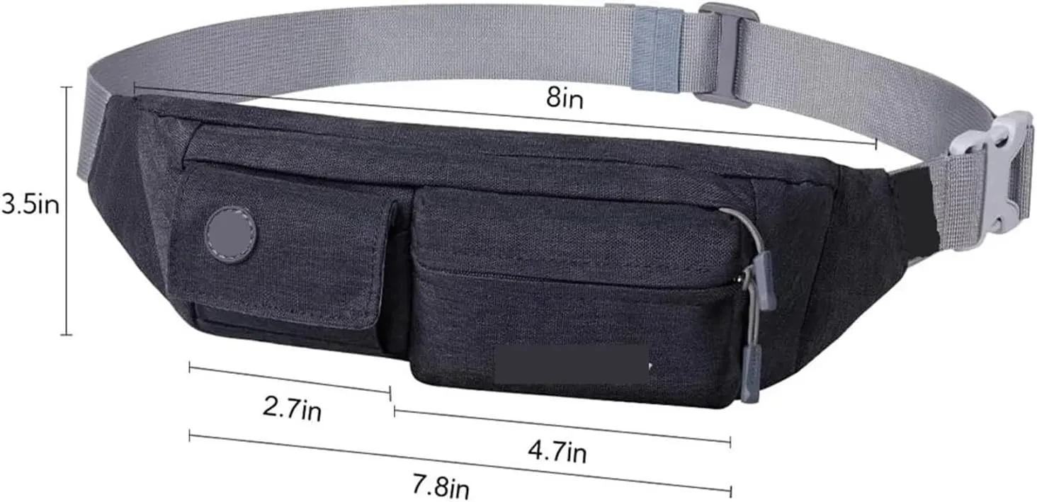 Women Men Small Waist Pouch Slim Belt Bag Walking Lightweight Crossbody Chest Bag(Black)